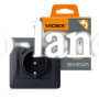 Розетка одинарная с заземлением и 2USB черный графит Videx Binera 